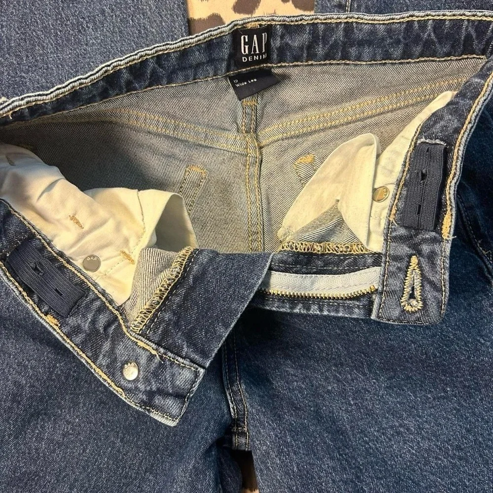 GAP Girls’ Wide-Leg Denim Jeans – Size 12 | Dark Wash | Adjustable Waist